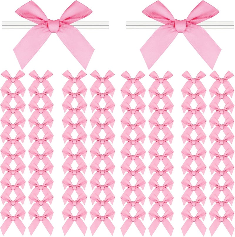 Adodotoe Christmas Twist Tie Bows, 100 Pcs Satin Twist Tie Bows for Treat Bag Satin Ribbon Tie Bows for Tying Up Packages Present Bags Bakery Candy Bags Decorating Ribbon Bow Gift Wrap Bows (Pink red) - Image 1